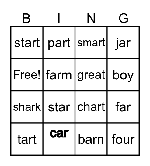 ar words Bingo Card
