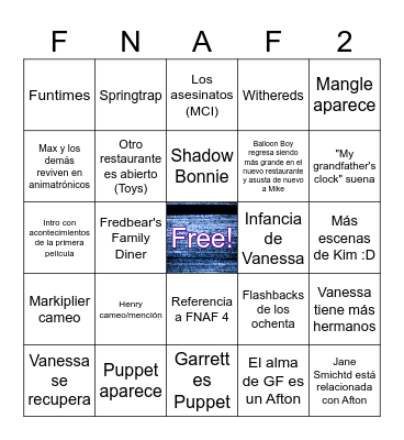 FNAF 2 MOVIE BINGO Card