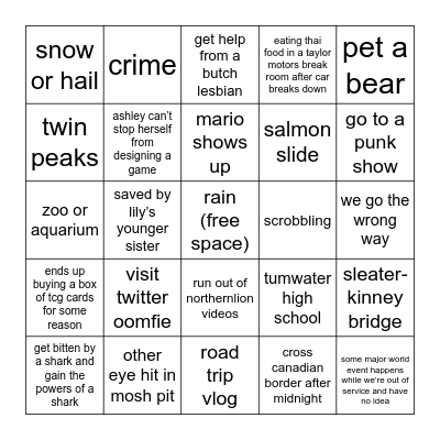 seattle road trip bingo Card