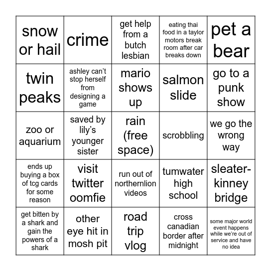 seattle road trip bingo Card