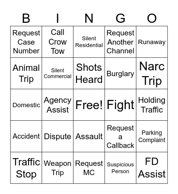 Police Dispatch Bingo Card