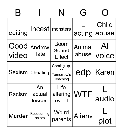 Tomorrow’s Teachings Bingo Card