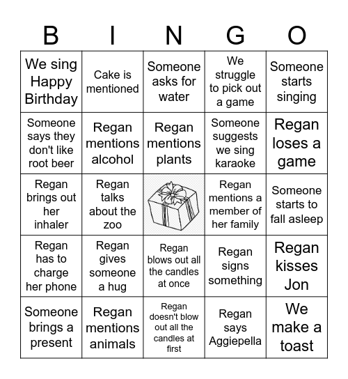 Regan's Birthday Bingo Card