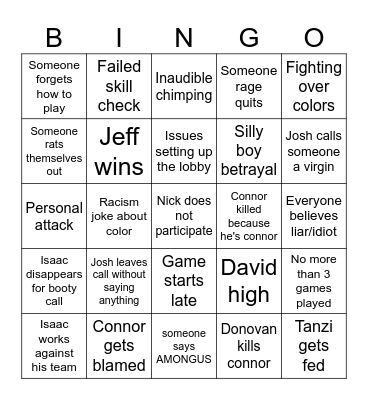 Silly boy among us night Bingo Card