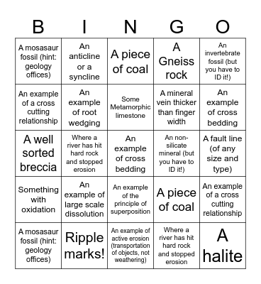 Geology Scavenger Bingo! Bingo Card