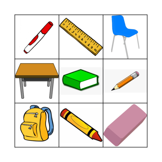 Classroom Objects Bingo Card