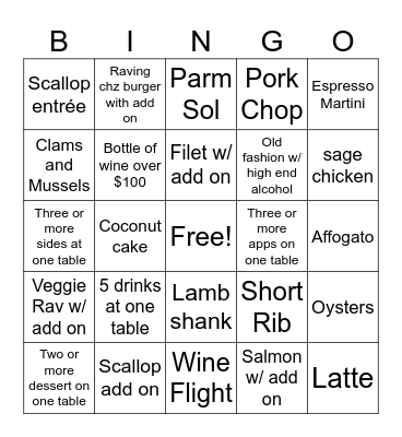 Rave On Bingo Card