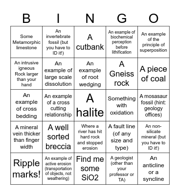 Geology Scavenger Bingo! Bingo Card