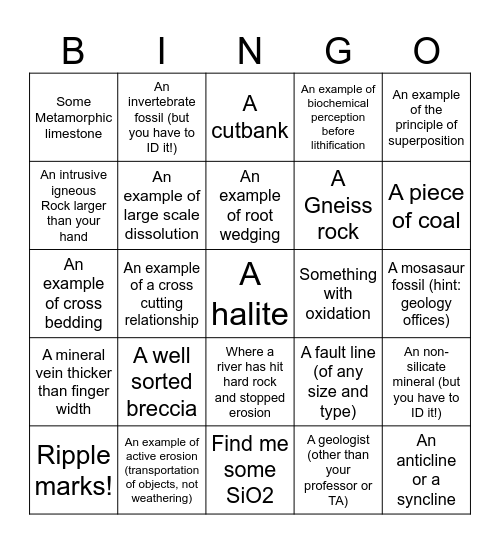 Geology Scavenger Bingo! Bingo Card