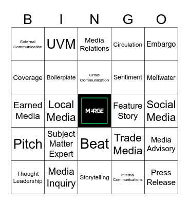 Public Relations & Communications Department Drink & Download Bingo Card