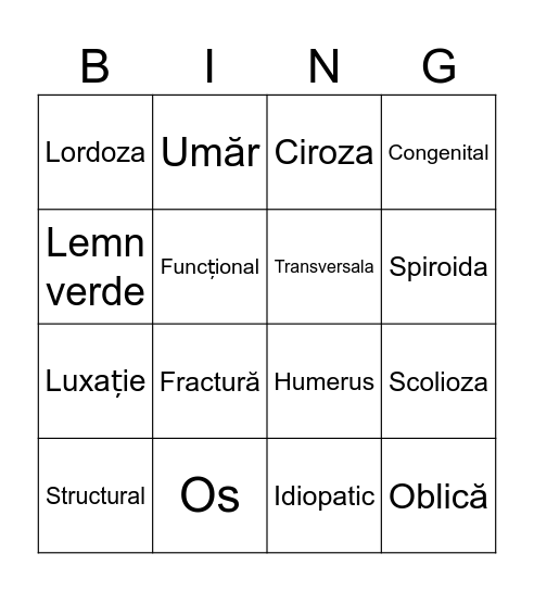 Patologia osoasă Bingo Card