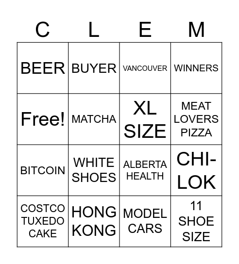 Clem Bingo ROUND 2 Bingo Card