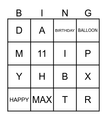 HAPPY BIRTHDAY MAX Bingo Card