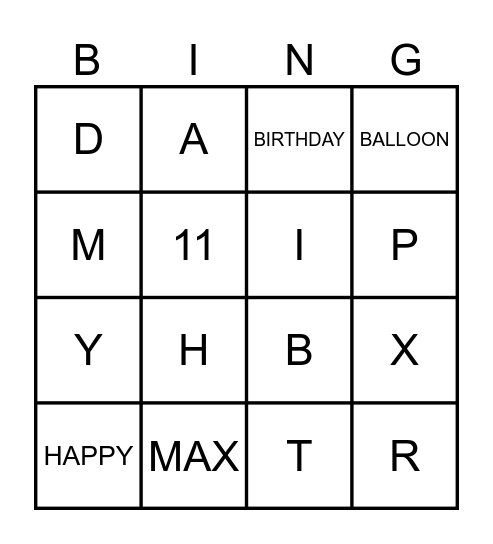 HAPPY BIRTHDAY MAX Bingo Card