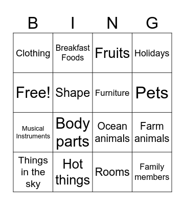 Category Bingo Card