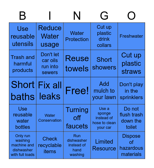 Water Protection and Conservation Bingo Card