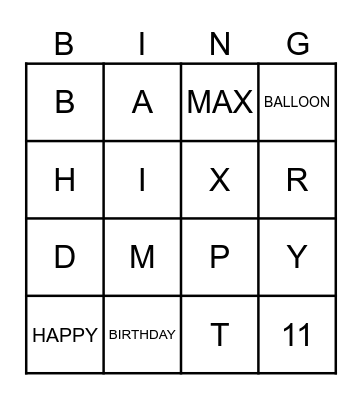 HAPPY BIRTHDAY MAX Bingo Card