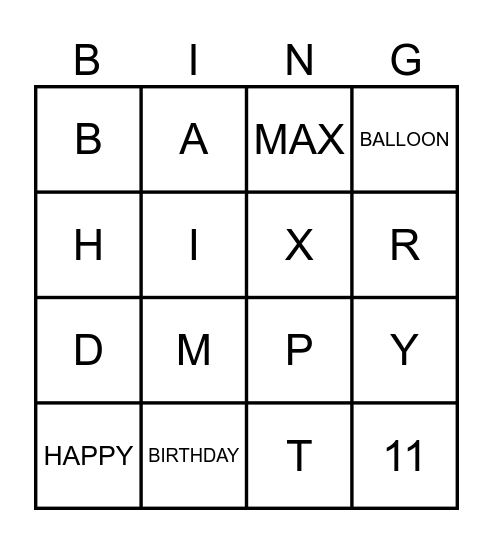 HAPPY BIRTHDAY MAX Bingo Card