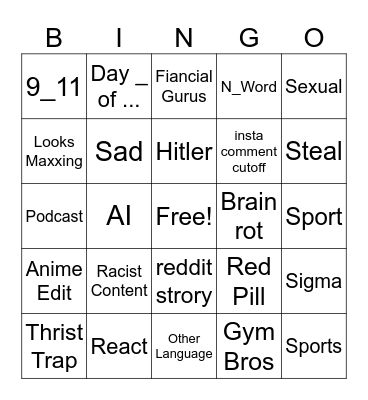 Instagram Bingo Card