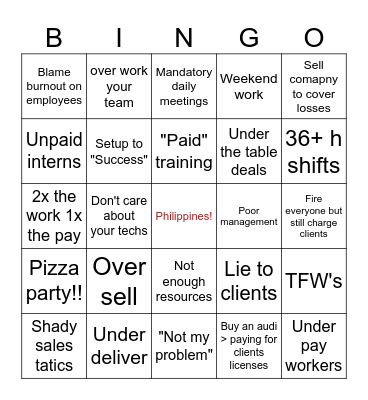 MSP Bingo Card