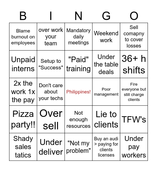 MSP Bingo Card