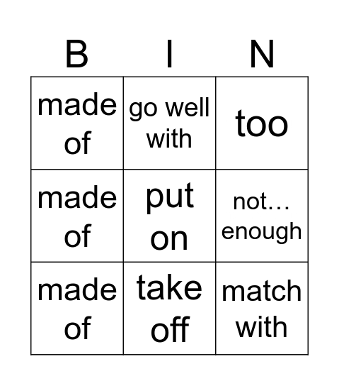 Do you like dress? Bingo Card