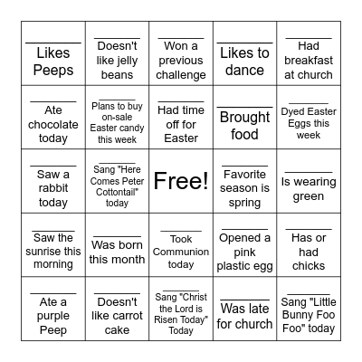 EASTER BINGO Card