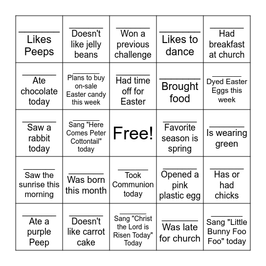 EASTER BINGO Card