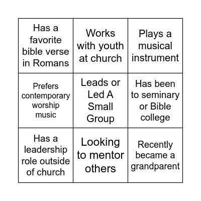 Church Bingo Card