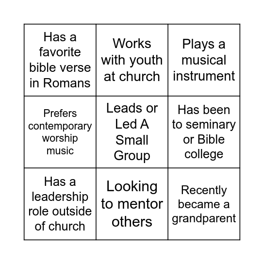 Church Bingo Card