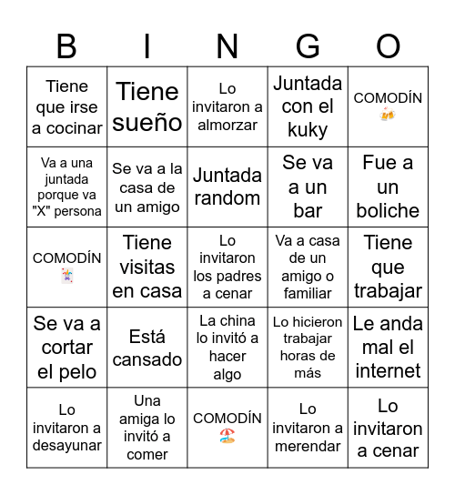 Excusas Mensuales de Platano Bingo Card