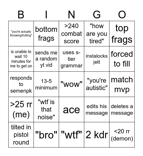 demonpk bingo Card