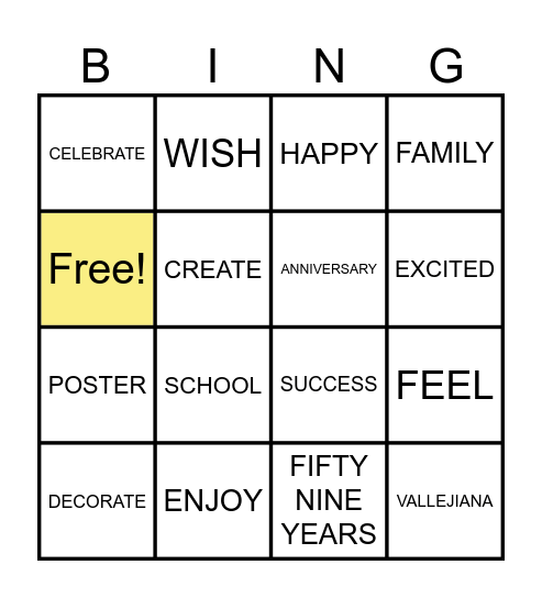 BINGO ANNIVERSARY Bingo Card