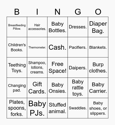 Tanya's Babyshower Bingo Card