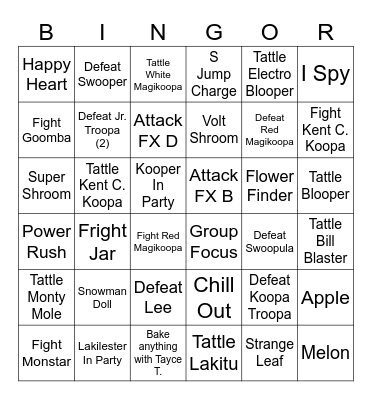 Paper Mario Bingor Bingo Card