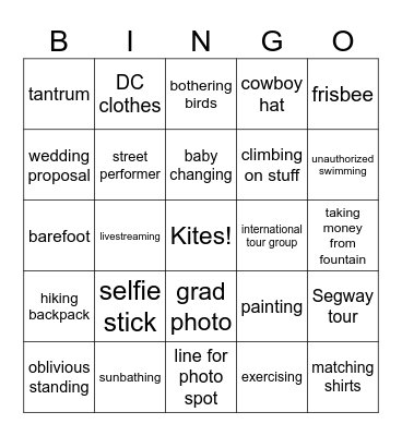 National Mall People Watching Bingo Card