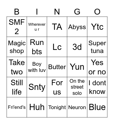 Armybtsaarmy Bingo Card