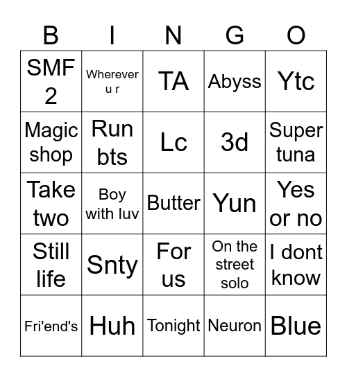 Armybtsaarmy Bingo Card