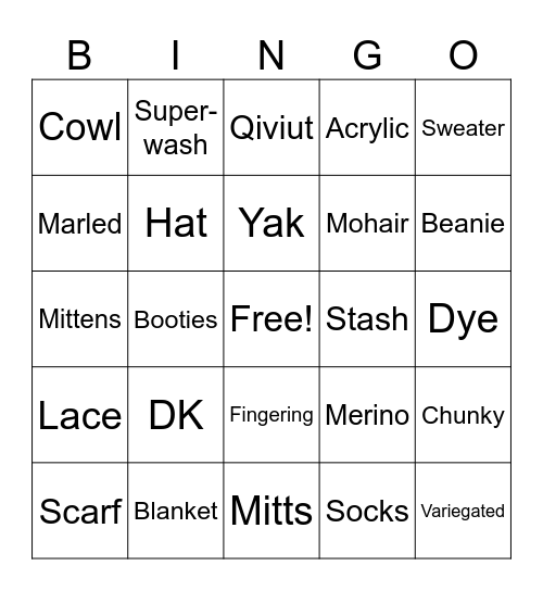YARN & PROJECTS Bingo Card