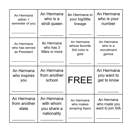 Hermana Bingo Card