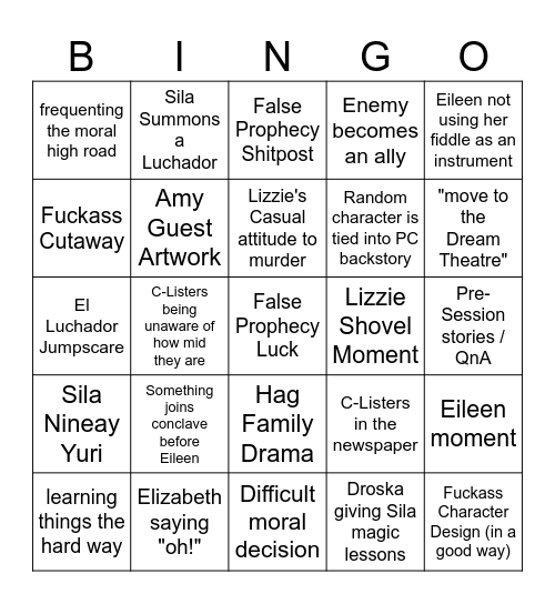 False Prophecy Bingo Card