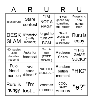 ARURU STREAM Bingo Card