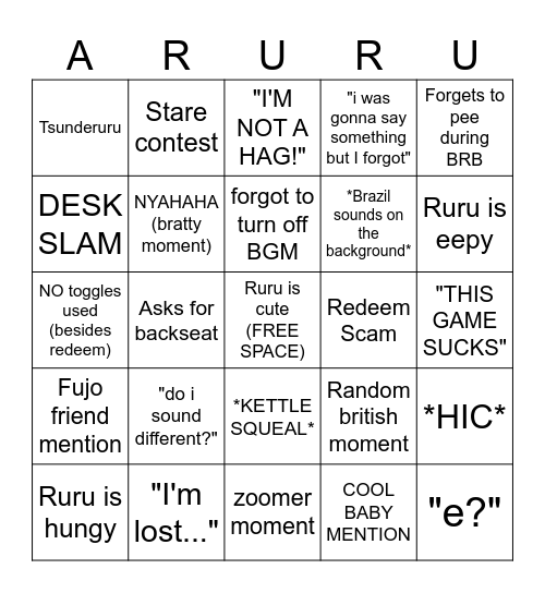 ARURU STREAM Bingo Card