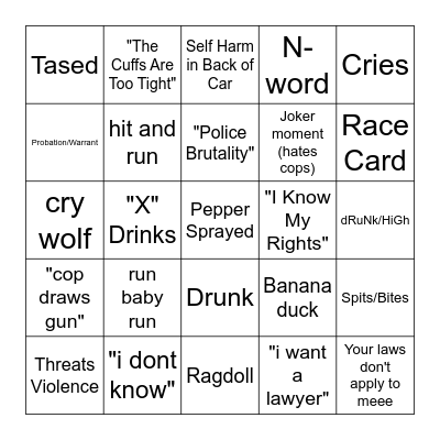 Body Cam Bingo Card