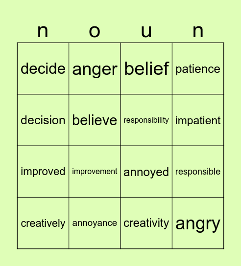 Cross out all the nouns Bingo Card