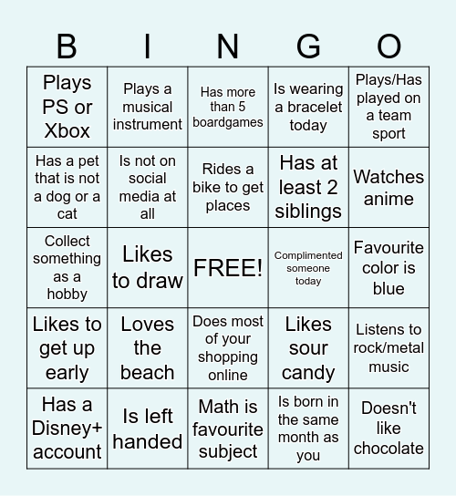 PEOPLE Bingo Card