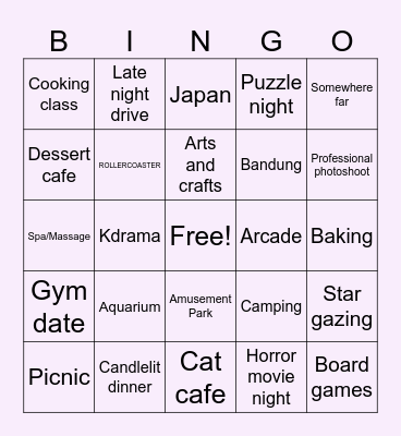 Dates to go! Bingo Card