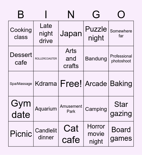 Dates to go! Bingo Card