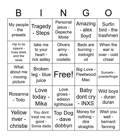 music trivia round 3 Bingo Card