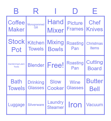 Bridal Bingo Card